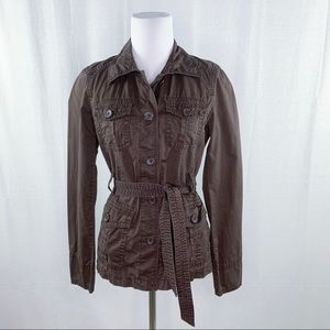 J. Crew classic twill chino tie belt button down brown jacket